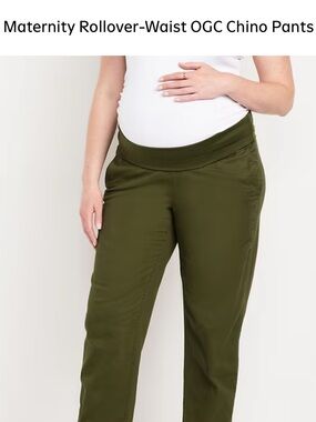 Old Navy Olive Maternity Rollover-Waist Chino Pants